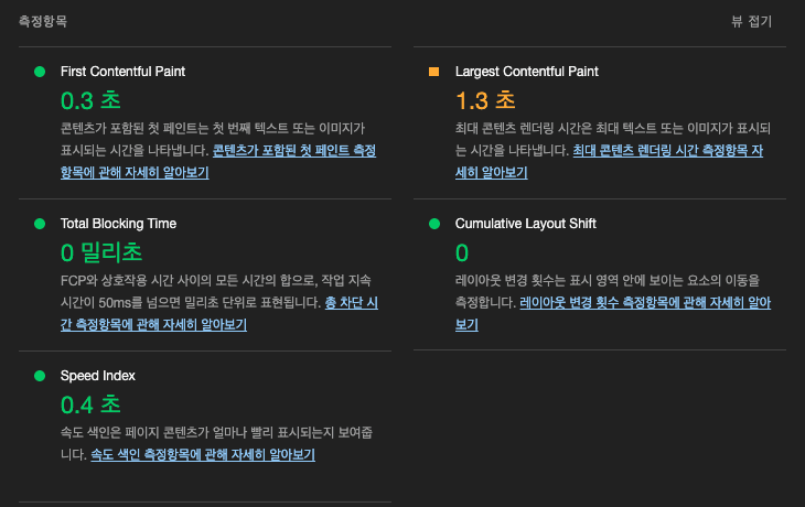 Lighthouse 성능 측정 결과